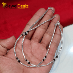 Payal/Anklet with Black Bits in Pure 925 Sterling Silver (Size: Adjustable)