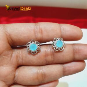 Tops with Floral Blue Solitaire in Sterling Silver Pure 925 BIS Hallmarked