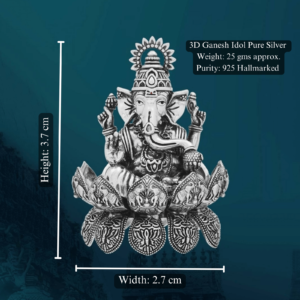 Ganesh Idol in Pure Silver 925 Hallmarked Width:2.7cm Hei:3.7cm