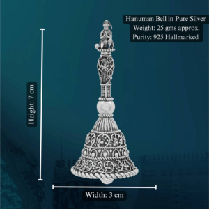 Hanuman Bell in Pure Silver 925 Hallmarked Width:3cm Hei:7cm