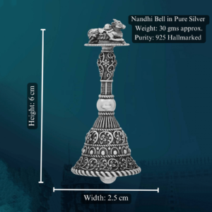 Nandhi Bell in Pure Silver 925 Hallmarked Width:2.5cm Hei:6cm