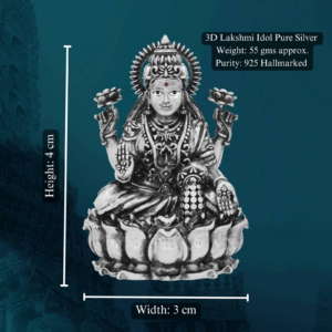 Lakshmi Idol in Pure Silver 925 Hallmarked Width:3cm Hei:4cm