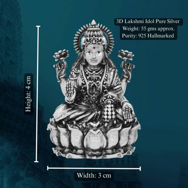 Lakshmi Idol in Pure Silver 925 Hallmarked Width:3cm Hei:4cm