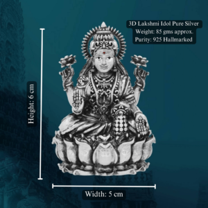 Lakshmi Idol in Pure Silver 925 Hallmarked Width:5cm Hei:6cm