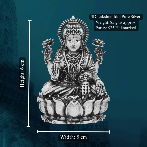 Lakshmi Idol in Pure Silver 925 Hallmarked Width:5cm Hei:6cm