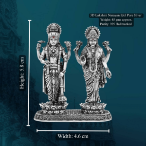 Lakshmi Narayan Idol in Pure Silver 925 Hallmarked Width:4.6cm Hei:5.8cm