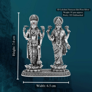 Lakshmi Narayan Idol in Pure Silver 925 Hallmarked Width:6.5cm Hei:7.6cm