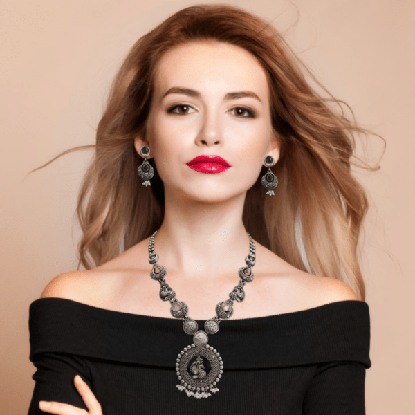 Long Silver Necklace with Earrings in Pure Silver 925 BIS Hallmarked