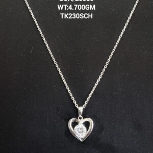 Chain with Diamond Heart Pendent in Sterling Silver 925