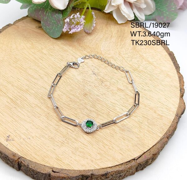 Ladies Green Solitaire Bracelet in Sterling Silver Pure 925 BIS Hallmarked