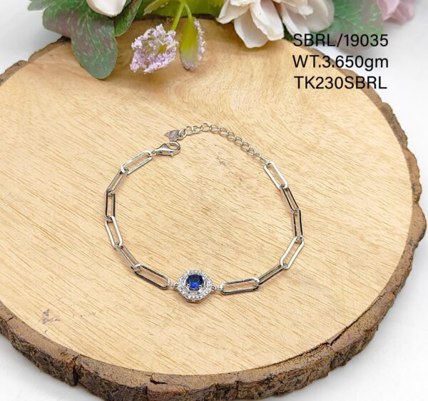 Ladies Blue Solitaire Bracelet in Sterling Silver Pure 925 BIS Hallmarked