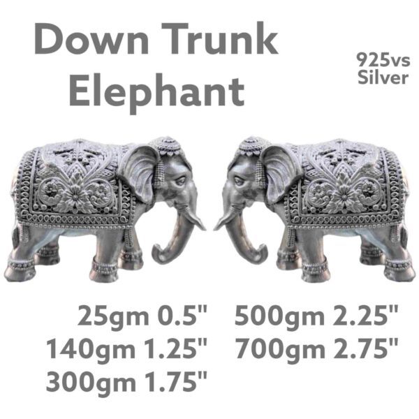 Down Trunk Elephant in Pure Silver 925 Hallmarked