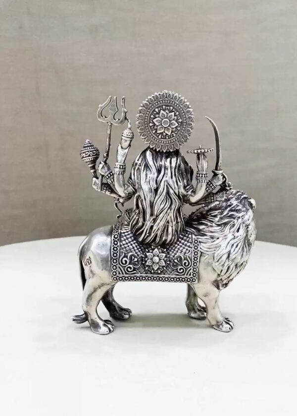 Durga Devi Lion Pure Silver Idol - Image 3