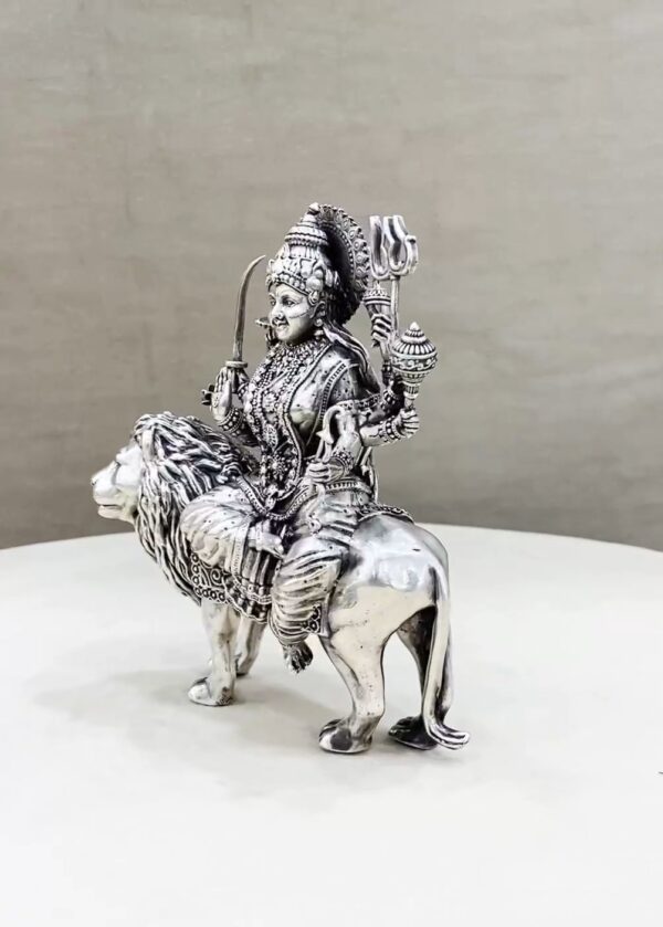 Durga Devi Lion Pure Silver Idol - Image 4