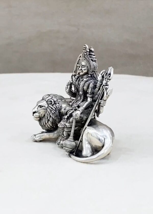 Durga Devi on Sitting Lion Pure Silver Idol - Image 3