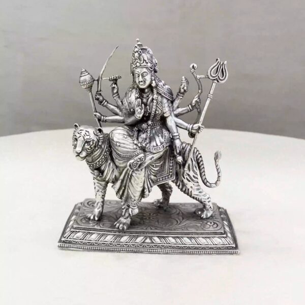 Durga Devi Tiger Pure Silver Idol
