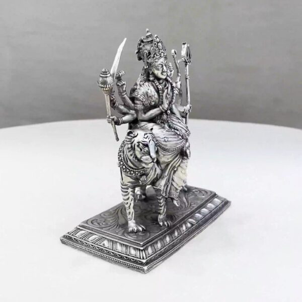 Durga Devi Tiger Pure Silver Idol - Image 2