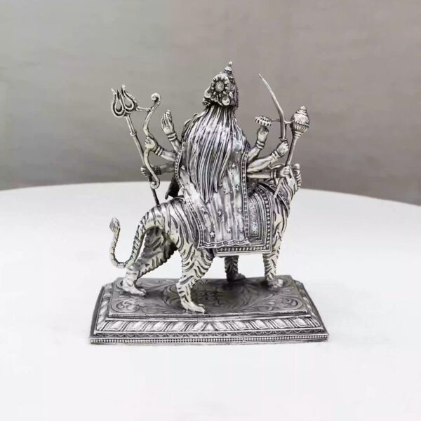 Durga Devi Tiger Pure Silver Idol - Image 3