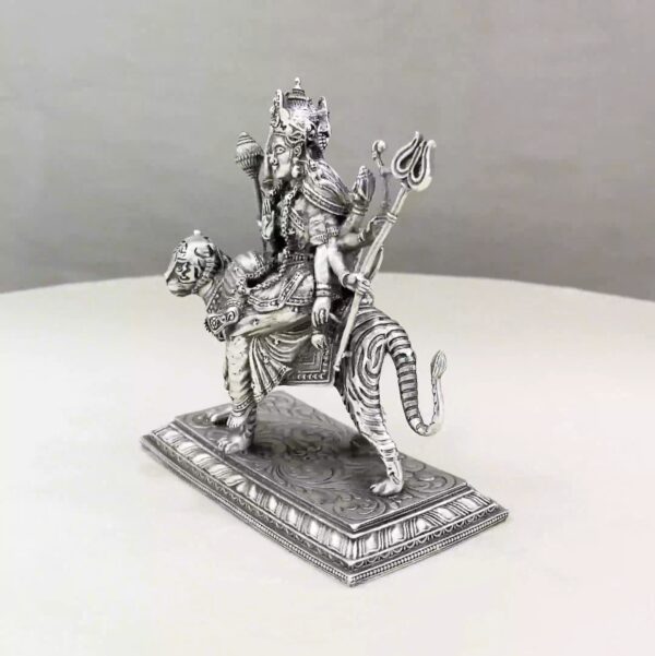 Durga Devi Tiger Pure Silver Idol - Image 4