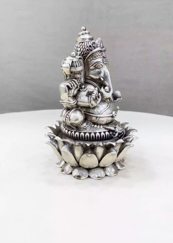 Lord Ganesh Silver Idol both Legs Up - Image 2