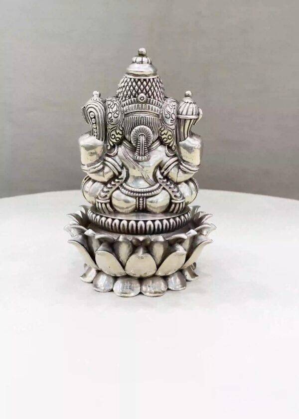 Lord Ganesh Silver Idol both Legs Up - Image 3