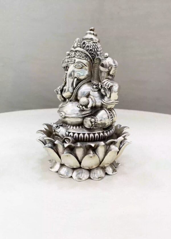 Lord Ganesh Silver Idol both Legs Up - Image 4