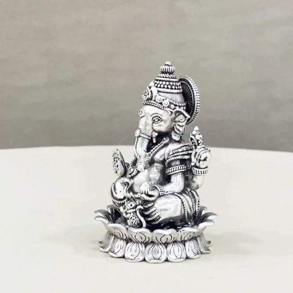 Pure Silver Ganesha Idol on Lotus Flower - Image 4