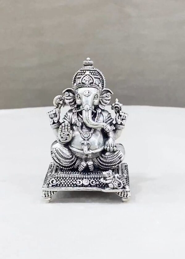 Lord Ganesh Peetam Pure Silver Idol