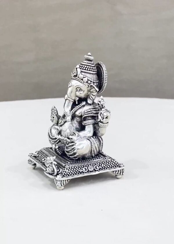 Lord Ganesh Peetam Pure Silver Idol - Image 2