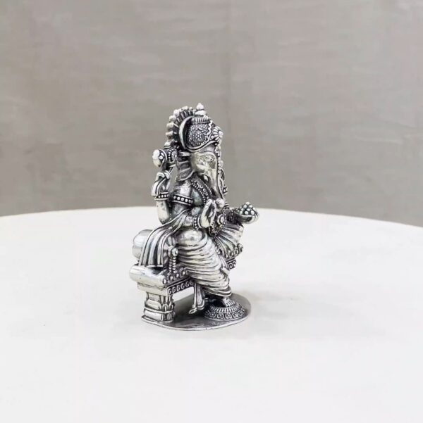Ganesh Singhasan Pure Silver Idol - Image 2