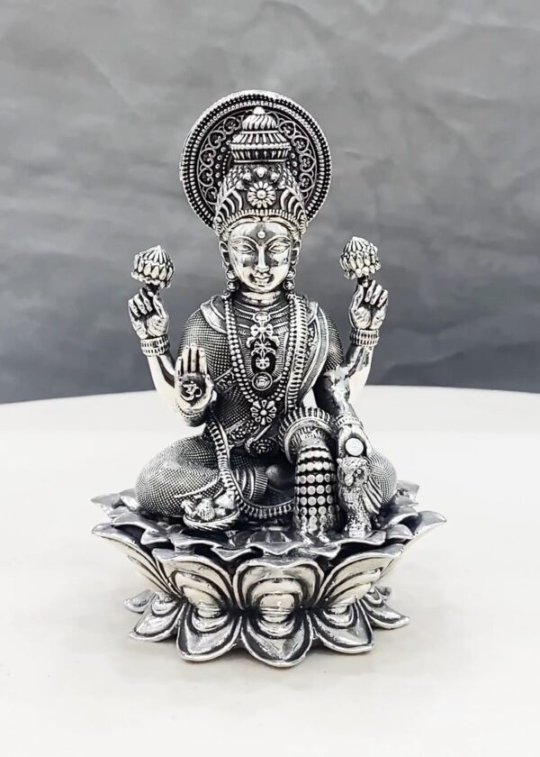 925 Pure Silver Lakshmi Idol on Lotus Flower