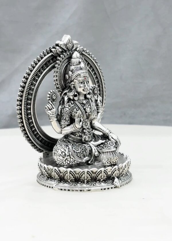 Maa Lakshmi Silver Idol with Back Arch - Image 2
