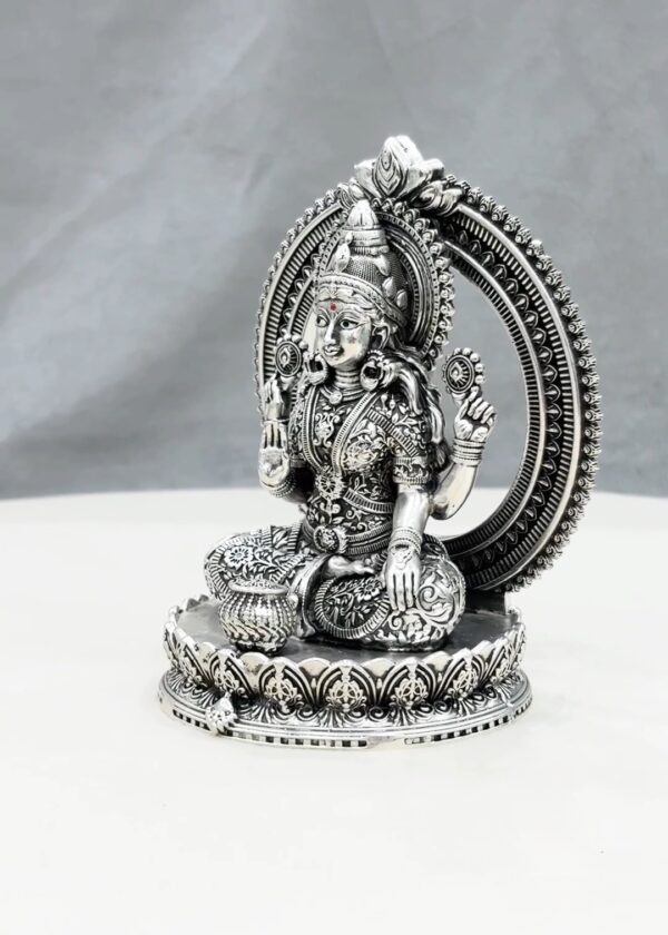 Maa Lakshmi Silver Idol with Back Arch - Image 3