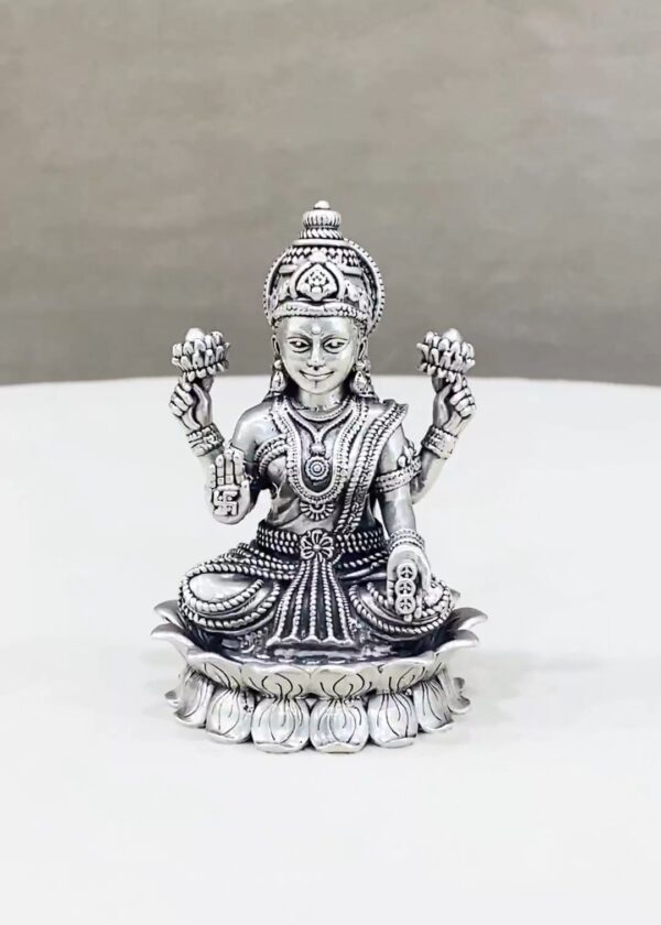 Pure Silver Lakshmi Idol on Lotus Flower