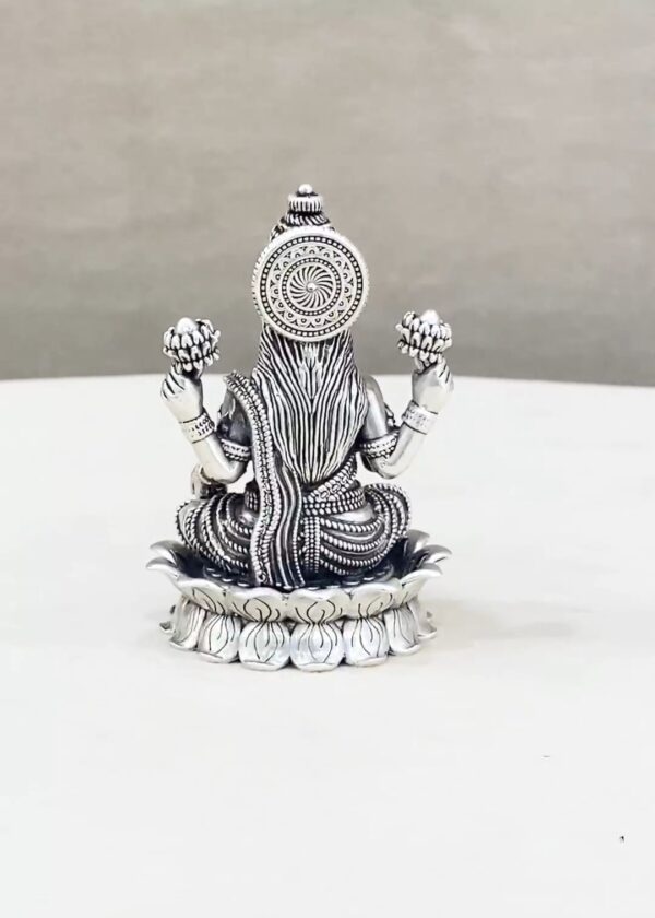 Pure Silver Lakshmi Idol on Lotus Flower - Image 4