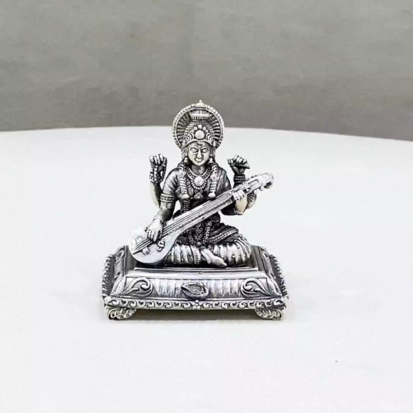 Pure Silver Saraswati Peetam Idol