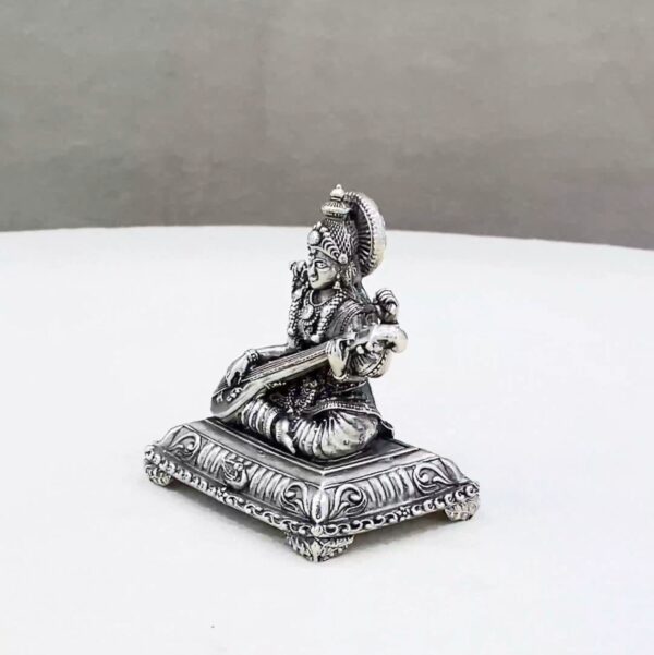Pure Silver Saraswati Peetam Idol - Image 4