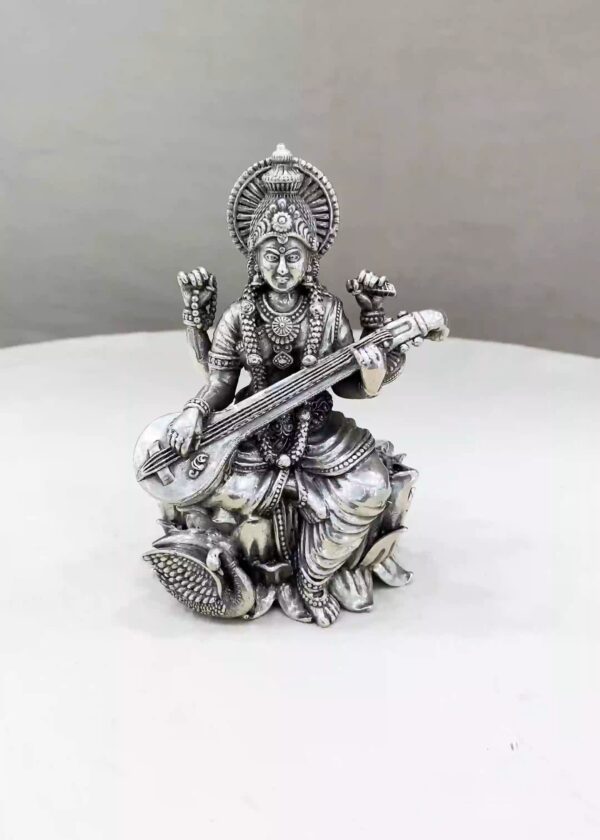 Maa Saraswati Pure Silver Idol