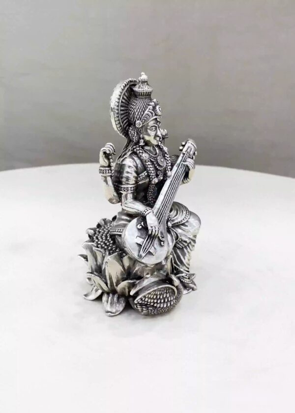 Maa Saraswati Pure Silver Idol - Image 2
