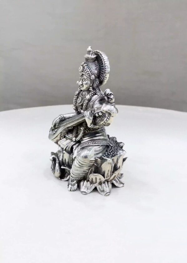 Maa Saraswati Pure Silver Idol - Image 4