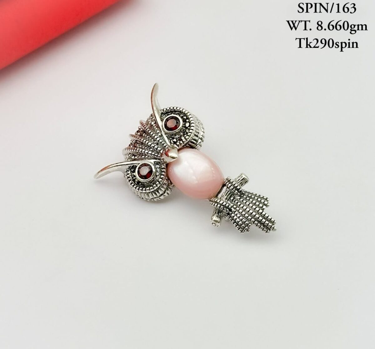 Exquisite Pink Owl Brooch in Pure Silver 925 BIS Hallmarked - Image 1