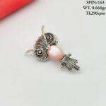 Exquisite Pink Owl Brooch in Pure Silver 925 BIS Hallmarked