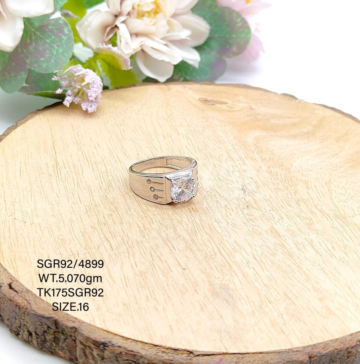 Solitaire Gents Ring in Sterling Silver Pure 925 BIS Hallmarked