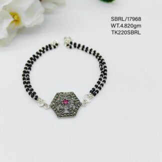 Ladies Black Beads Bracelet in Sterling Silver Pure 925 Hallmarked