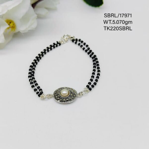 Ladies Black Beads Bracelet in Sterling Silver Pure 925 BIS Hallmarked