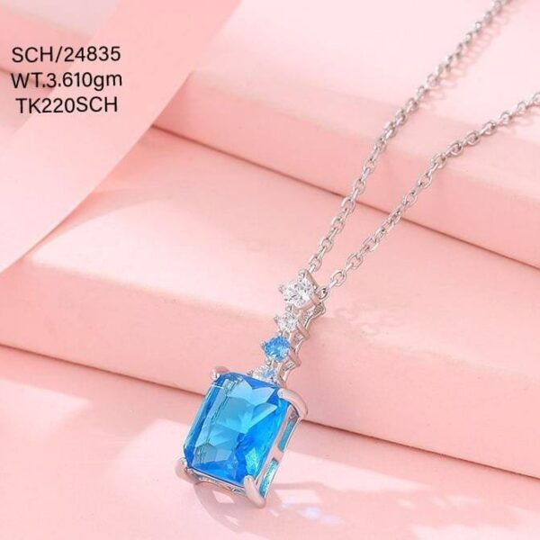 Chain with Blue Crystal Pendant in Sterling Silver 925