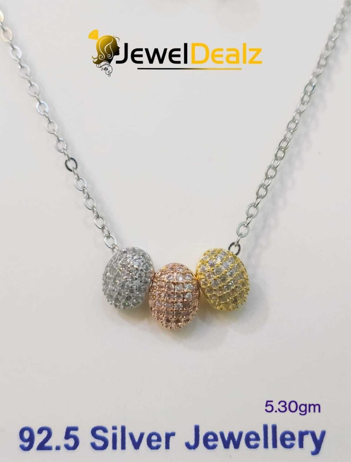 Tri Colour Chain Pendent in Sterling Silver Pure 925 BIS Hallmarked - Image 1