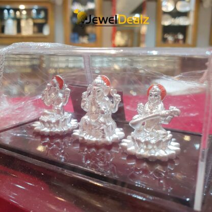Lakshmi Ganesh Saraswati Idol in Pure 999 Hallmark Silver - Image 3