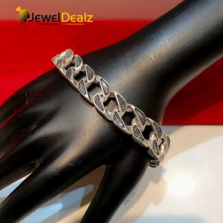 Gents Oxidized Curb Bracelet in Sterling Silver Pure 925 BIS Hallmarked