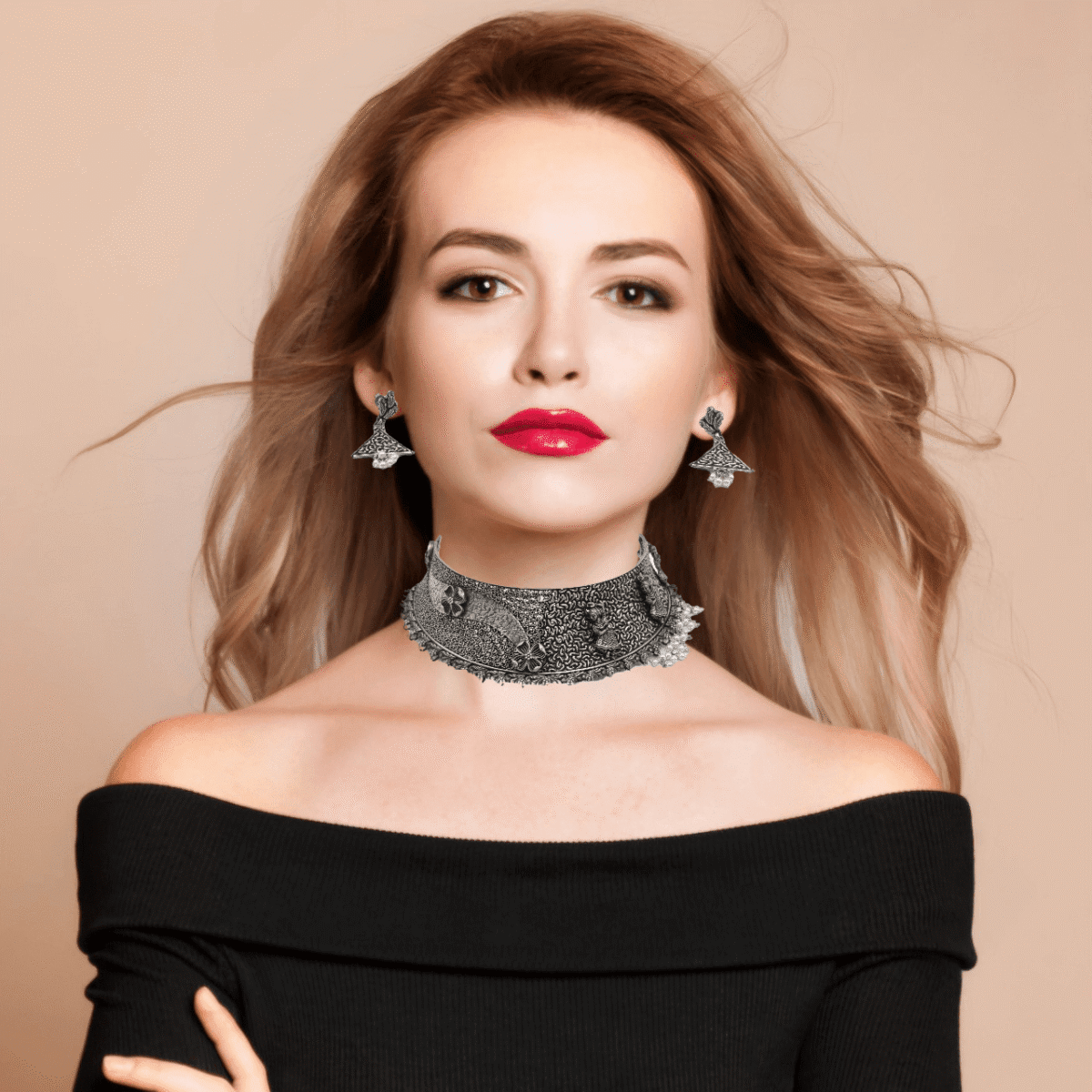 Choker Silver with Earrings in Pure Silver 925 BIS Hallmarked - Image 1